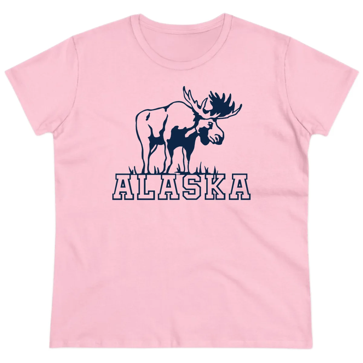 Moose Alaska Silhouette Ladies Tee in Light Pink