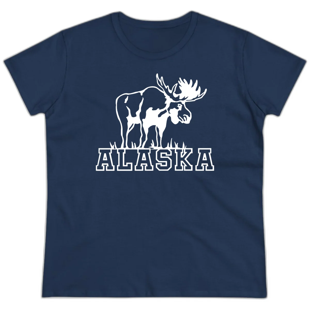 Alaska Moose Majestic State Pride Ladies T-Shirt in Navy