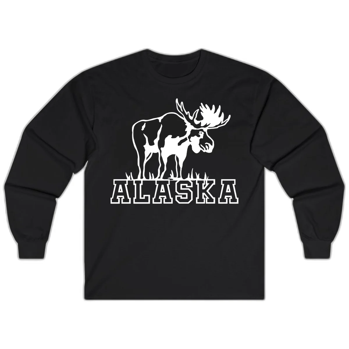 Alaska Moose Majestic State Pride Long Sleeve T-Shirt in Black
