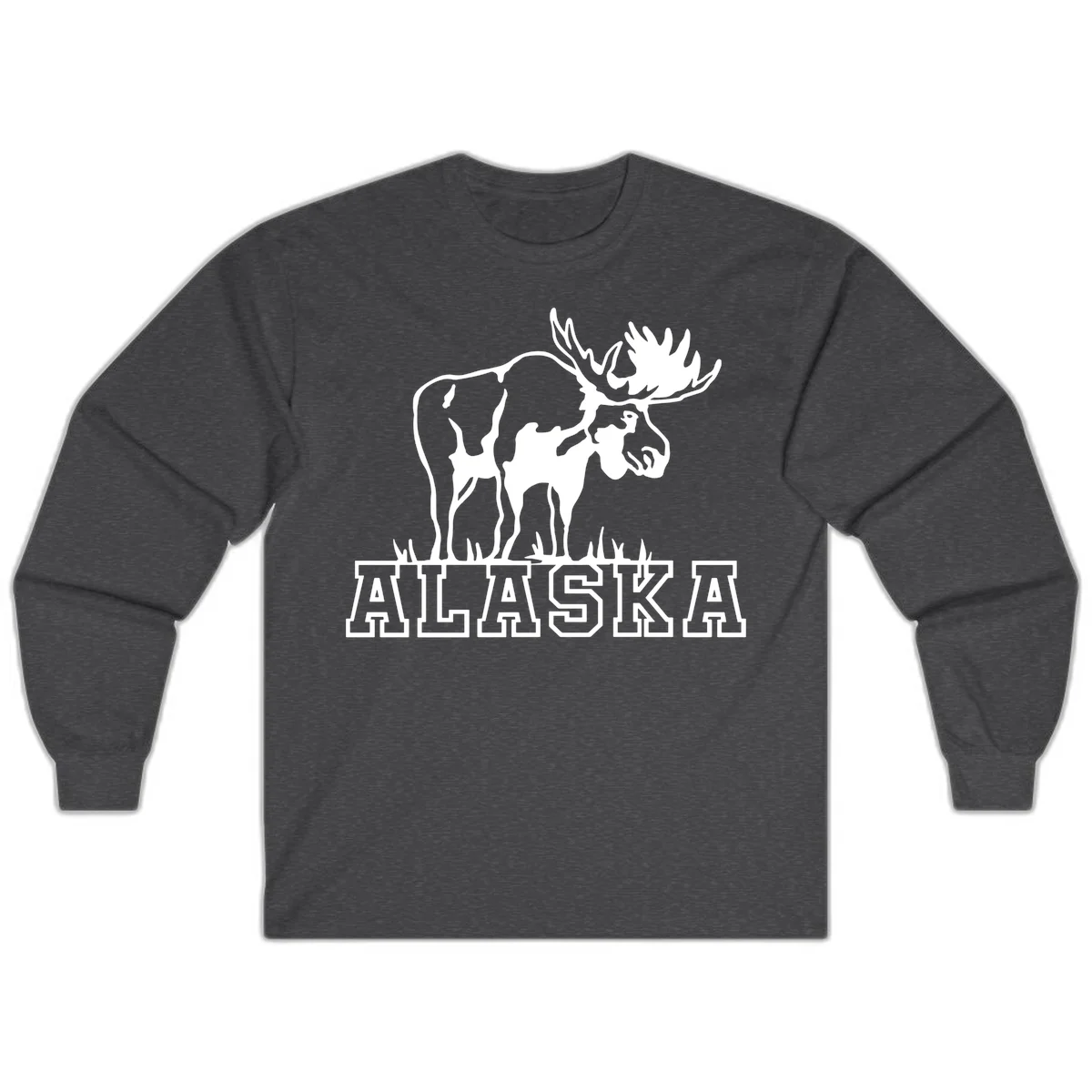 Alaska Moose Majestic State Pride Long Sleeve T-Shirt in Dark Heather