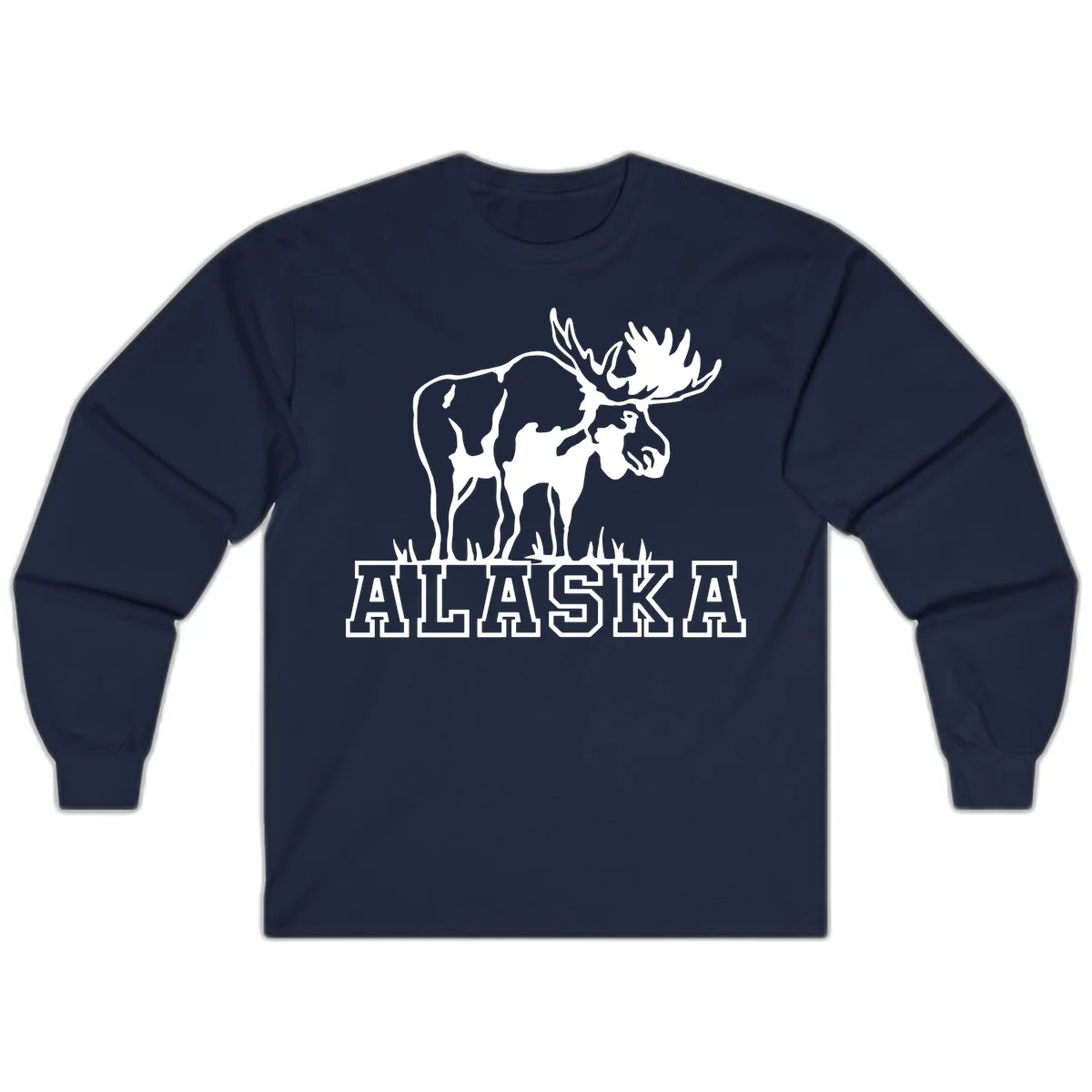 Alaska Moose Majestic State Pride Long Sleeve T-Shirt in Navy