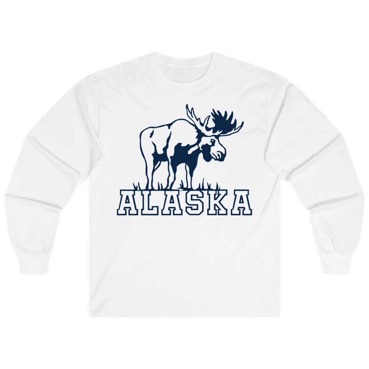Alaska Moose Majestic State Pride Long Sleeve T-Shirt in White