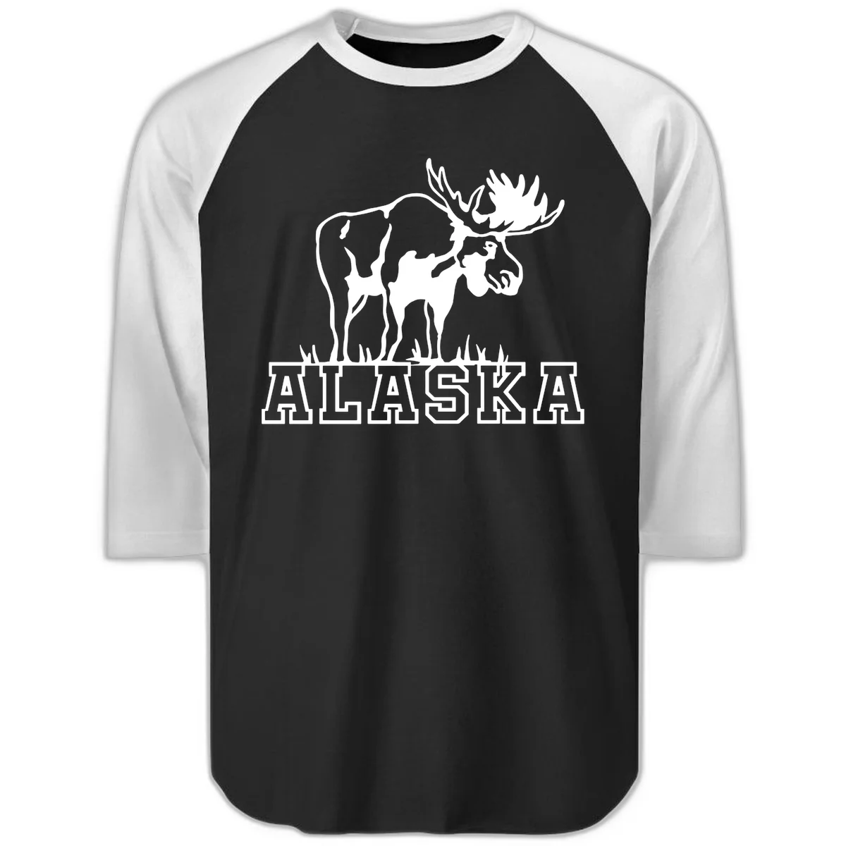 Moose Alaska Silhouette Raglan 3/4 in Black White