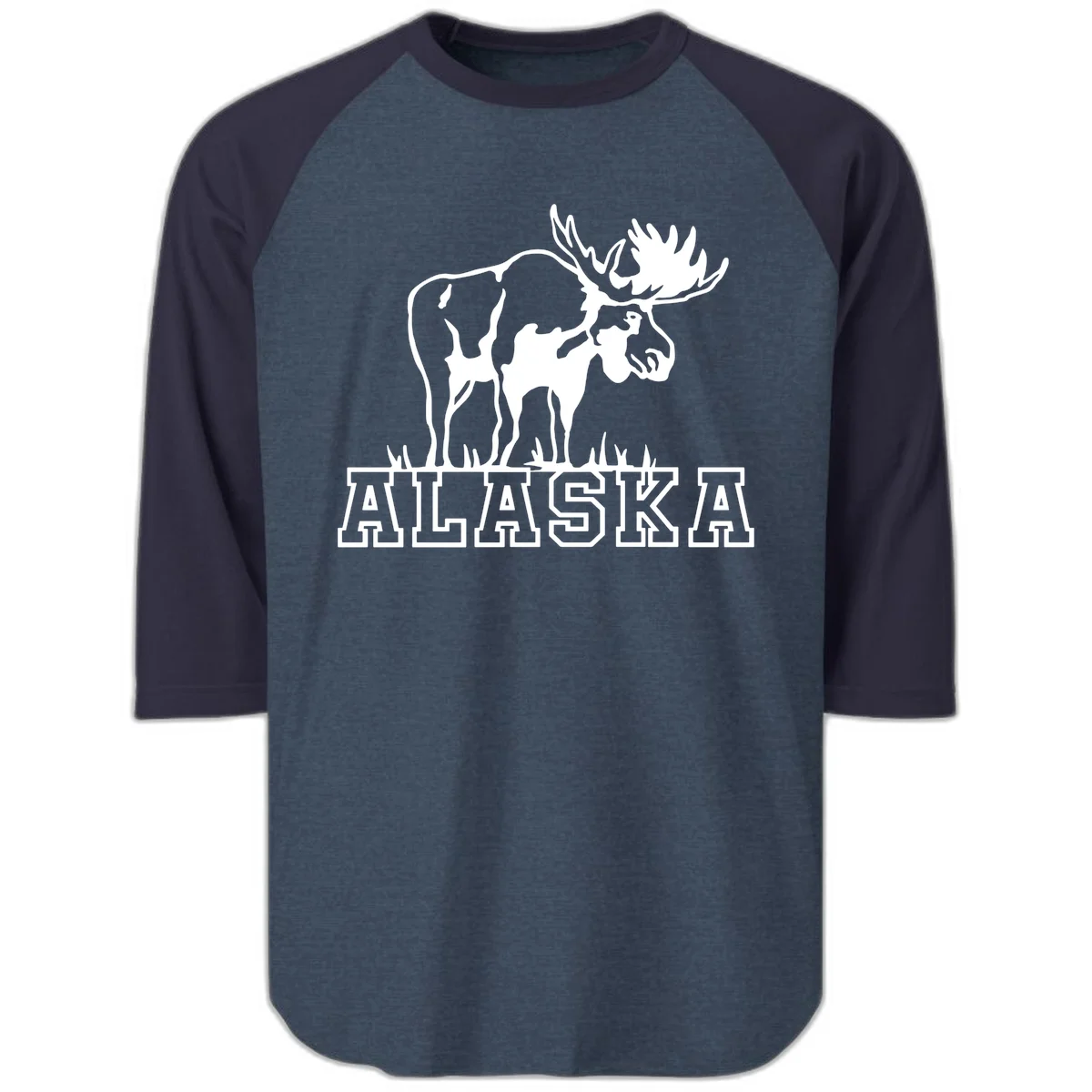 Moose Alaska Silhouette Raglan 3/4 in Heather Denim Navy