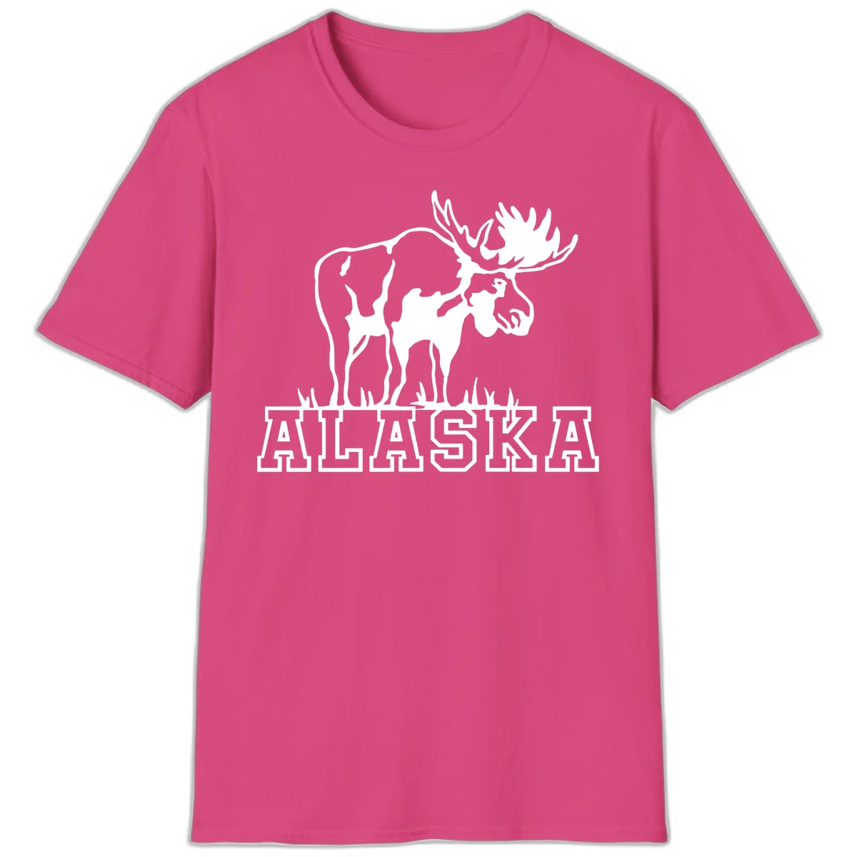 Alaska Moose Majestic State Pride T-Shirt in Heliconia