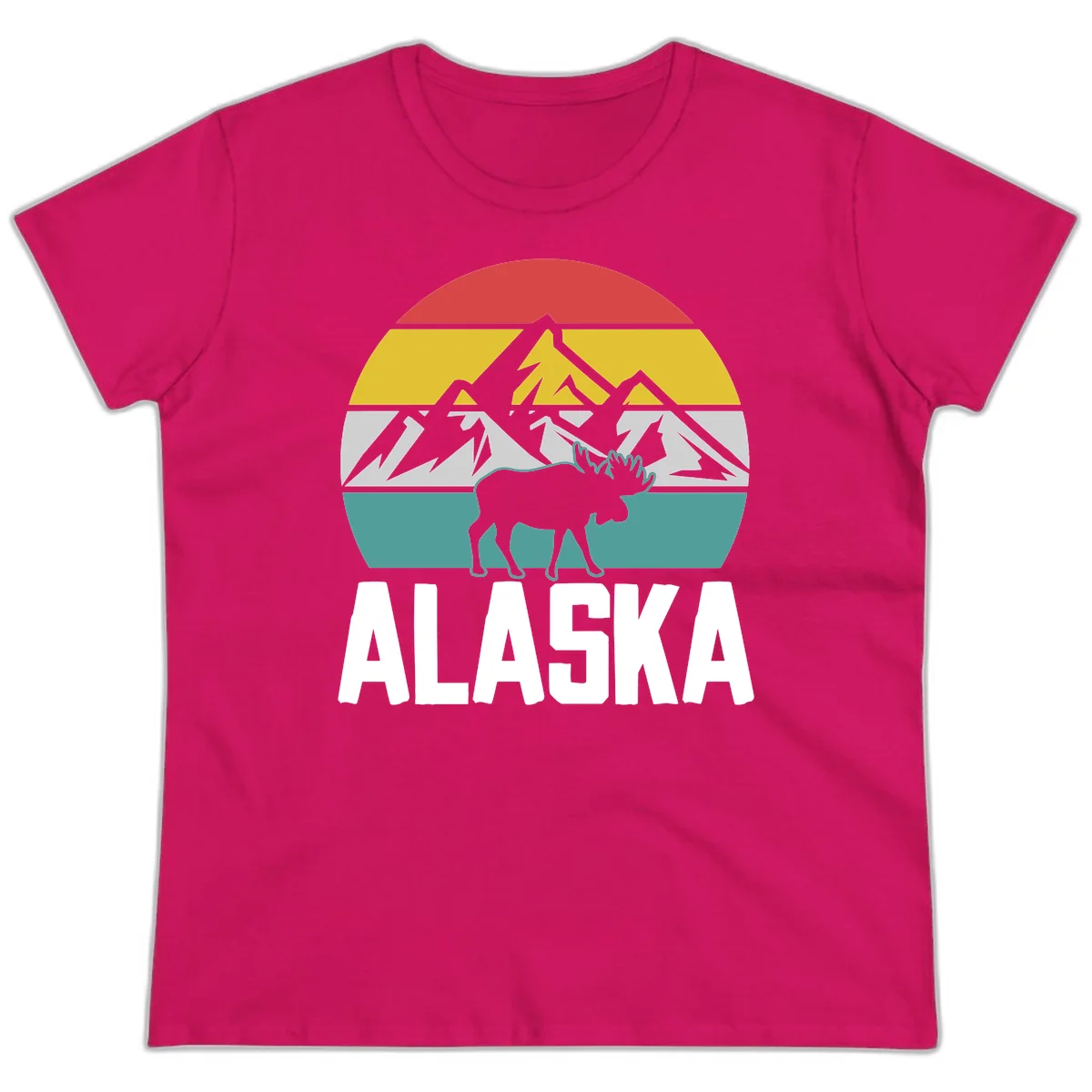 Moose Mountain Wilderness Alaska Ladies Tee in Heliconia