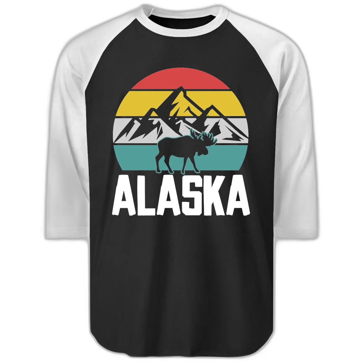 Moose Mountain Wilderness Alaska Raglan 3/4 in Black White