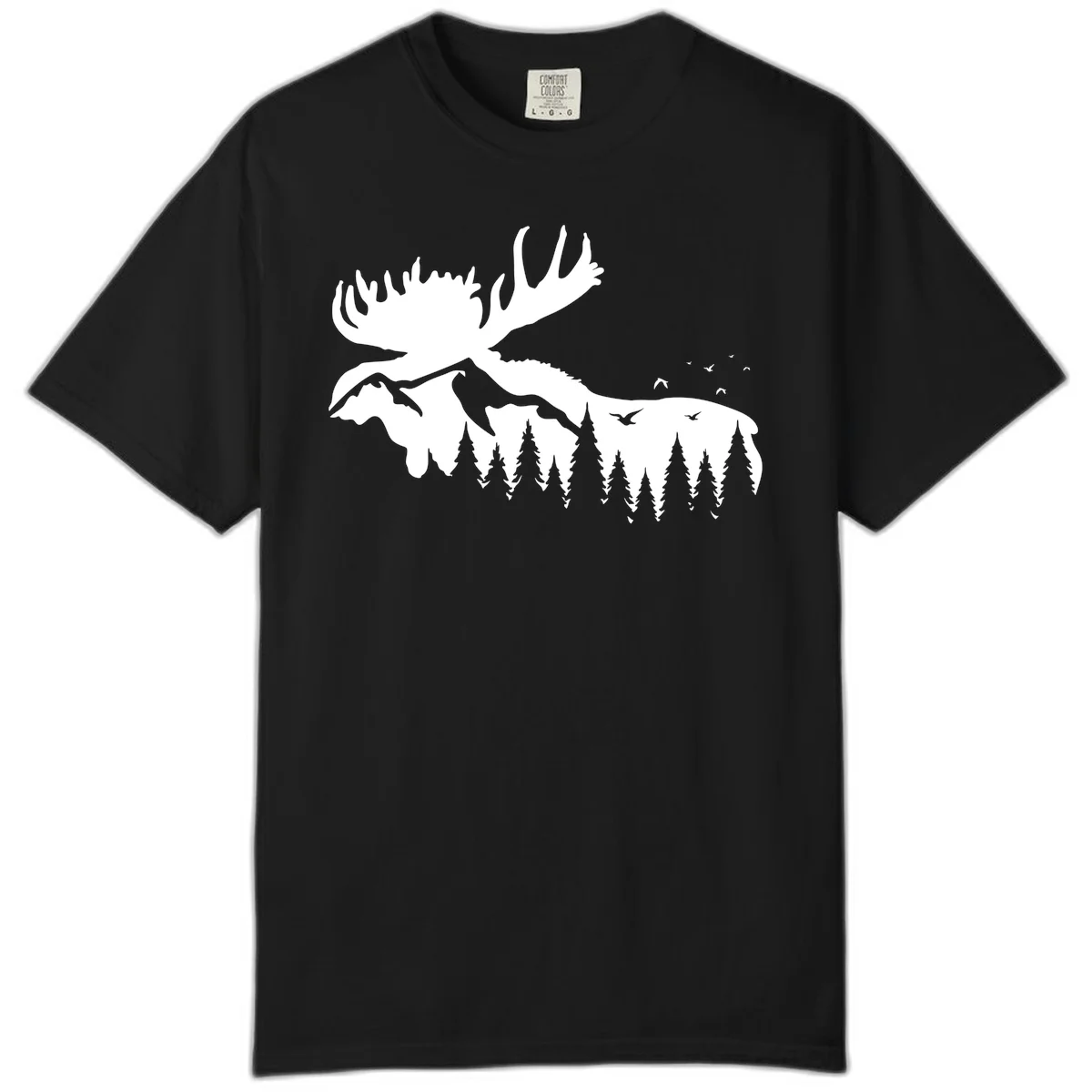 Moose Mountain Forest Silhouette Comfort Color in Black