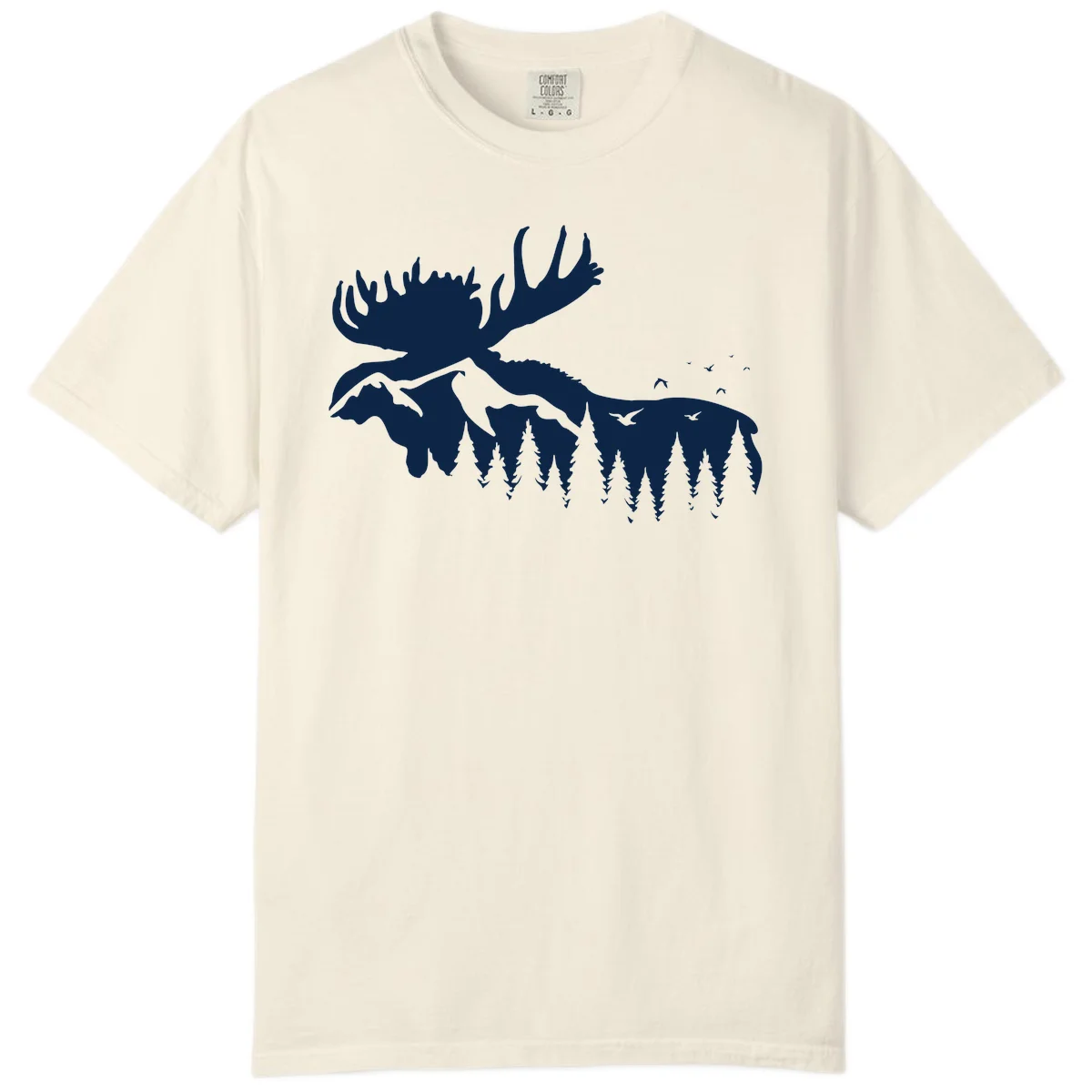Moose Mountain Forest Silhouette Comfort Color in Ivory