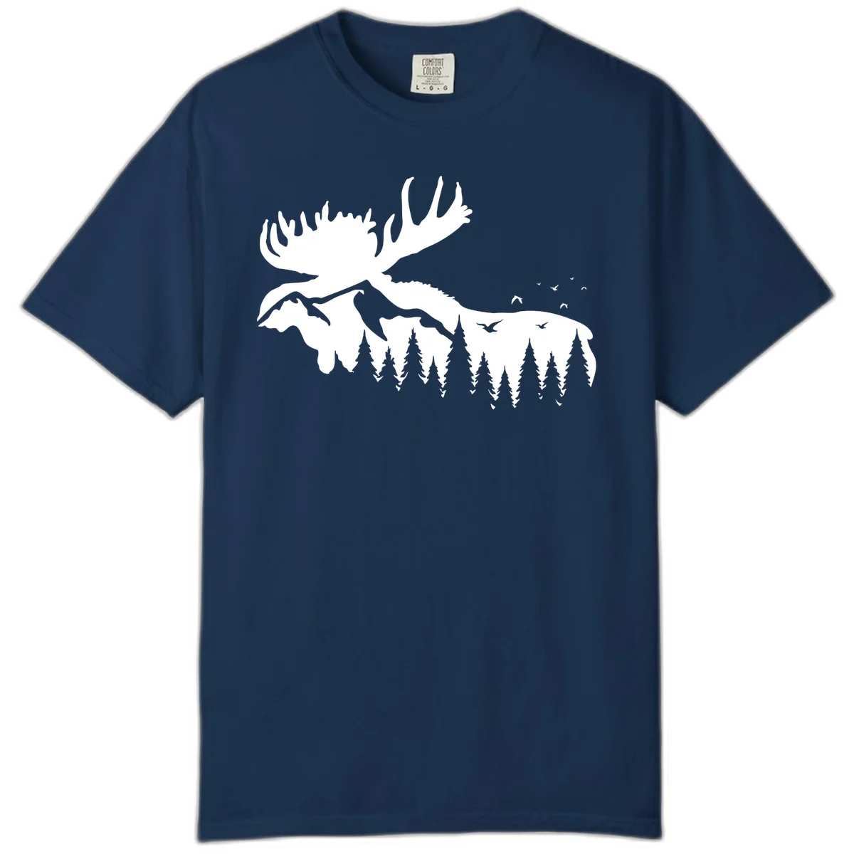 Moose Mountain Forest Silhouette Comfort Color in Navy