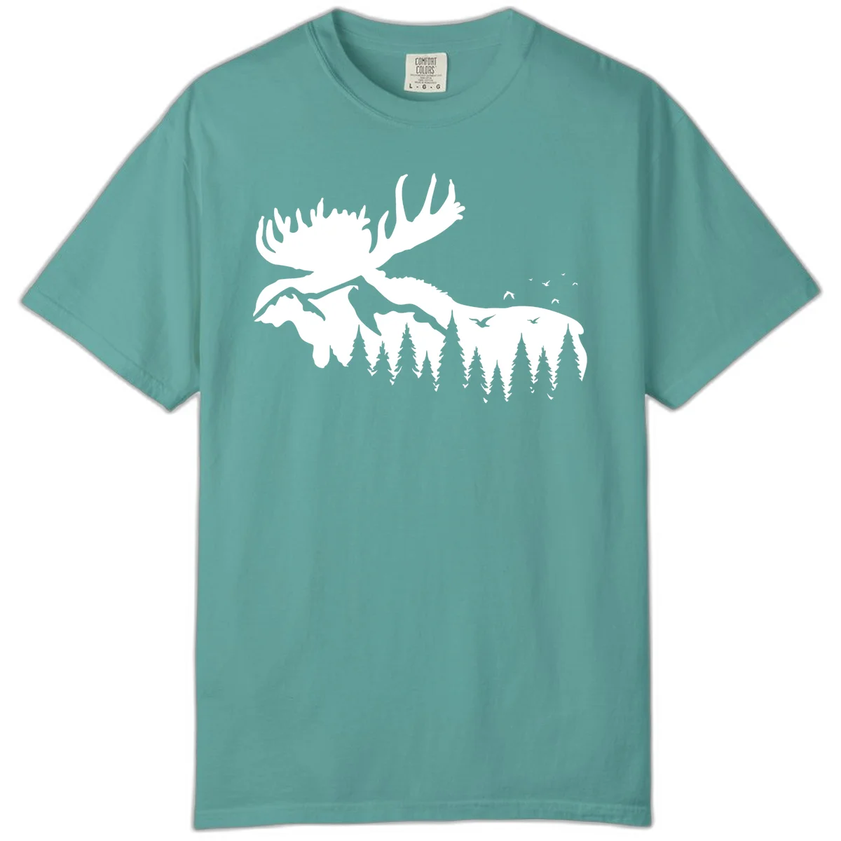 Moose Mountain Forest Silhouette Comfort Color in Seafoam