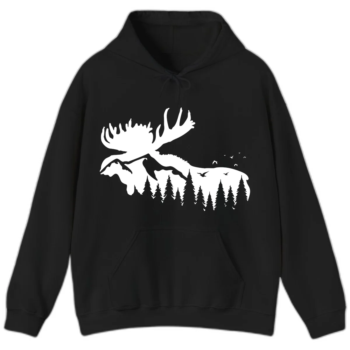 Moose Mountain Forest Silhouette Hoodie in Black