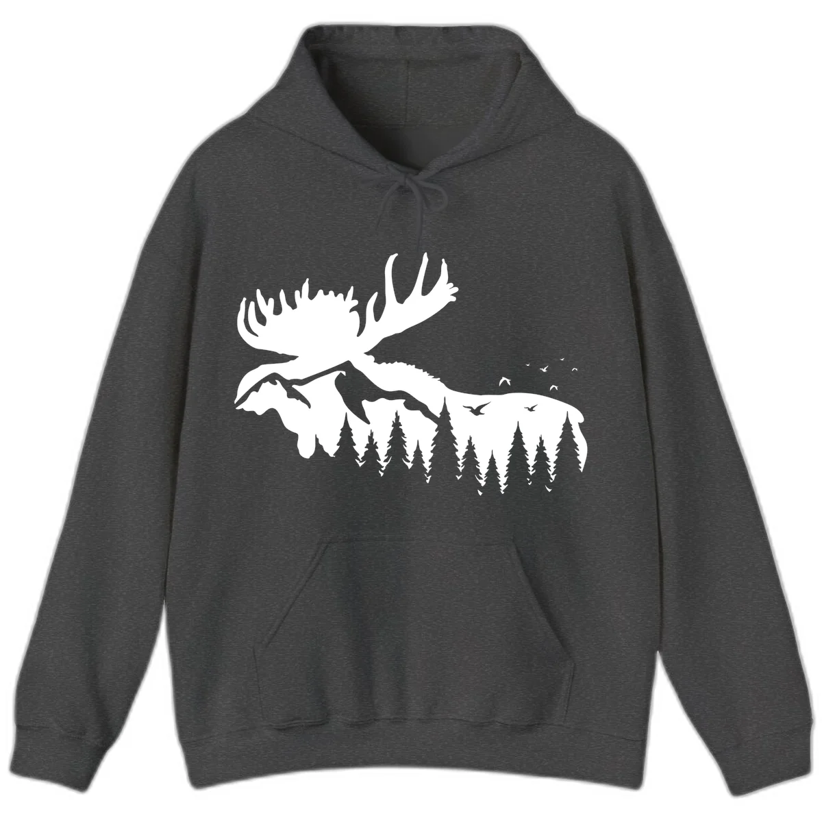 Moose Mountain Forest Silhouette Hoodie in Dark Heather