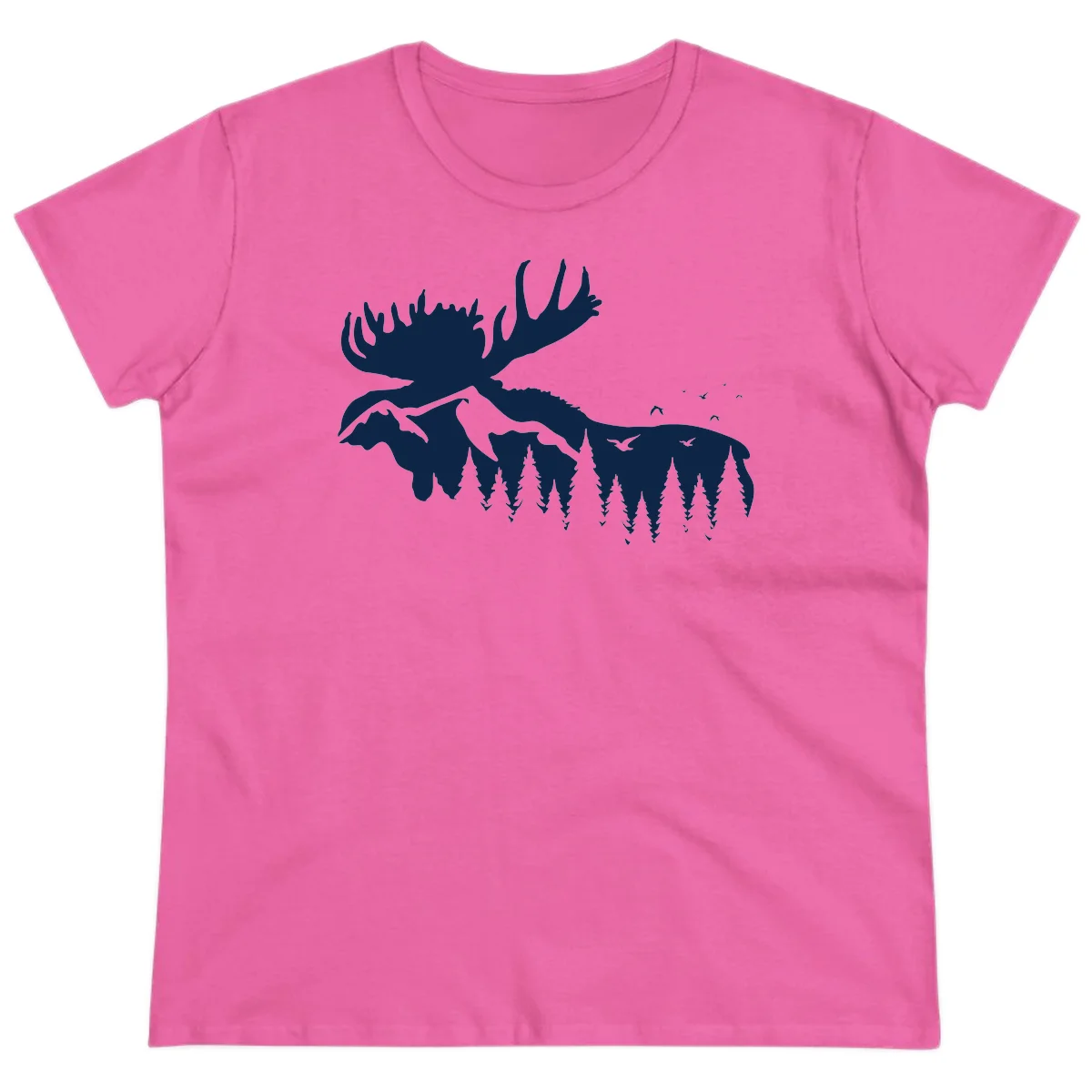 Moose Mountain Forest Silhouette Ladies Tee in Azalea