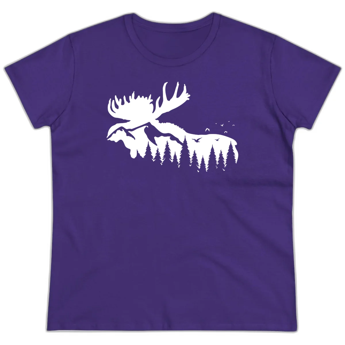 Moose Mountain Forest Silhouette Ladies Tee in Purple
