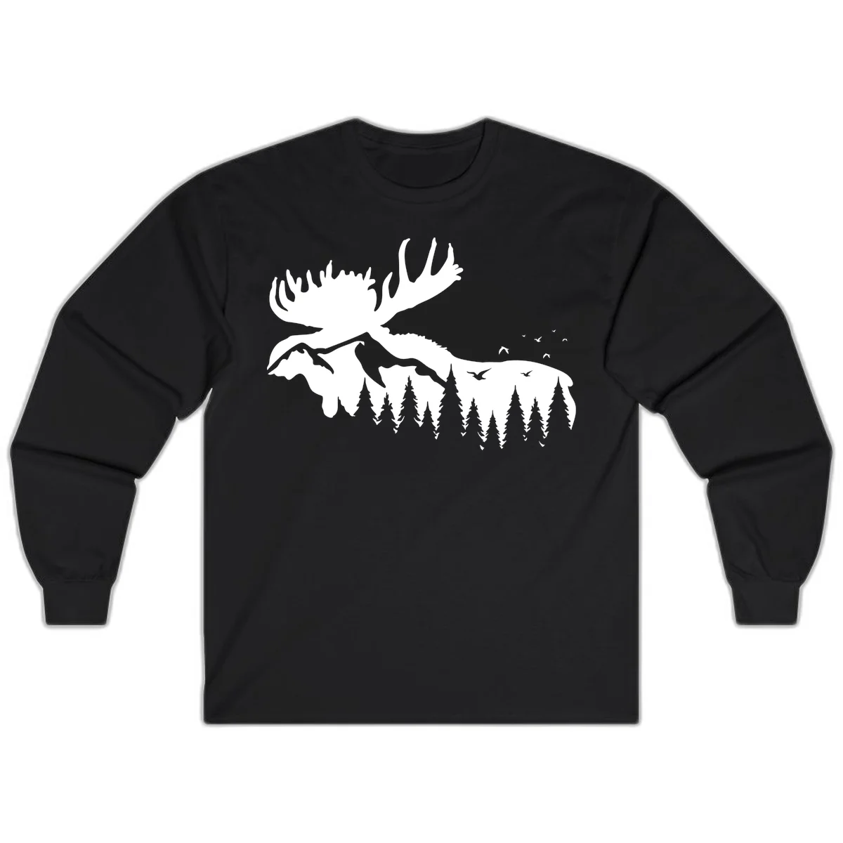 Moose Mountain Forest Silhouette Long Sleeve in Black
