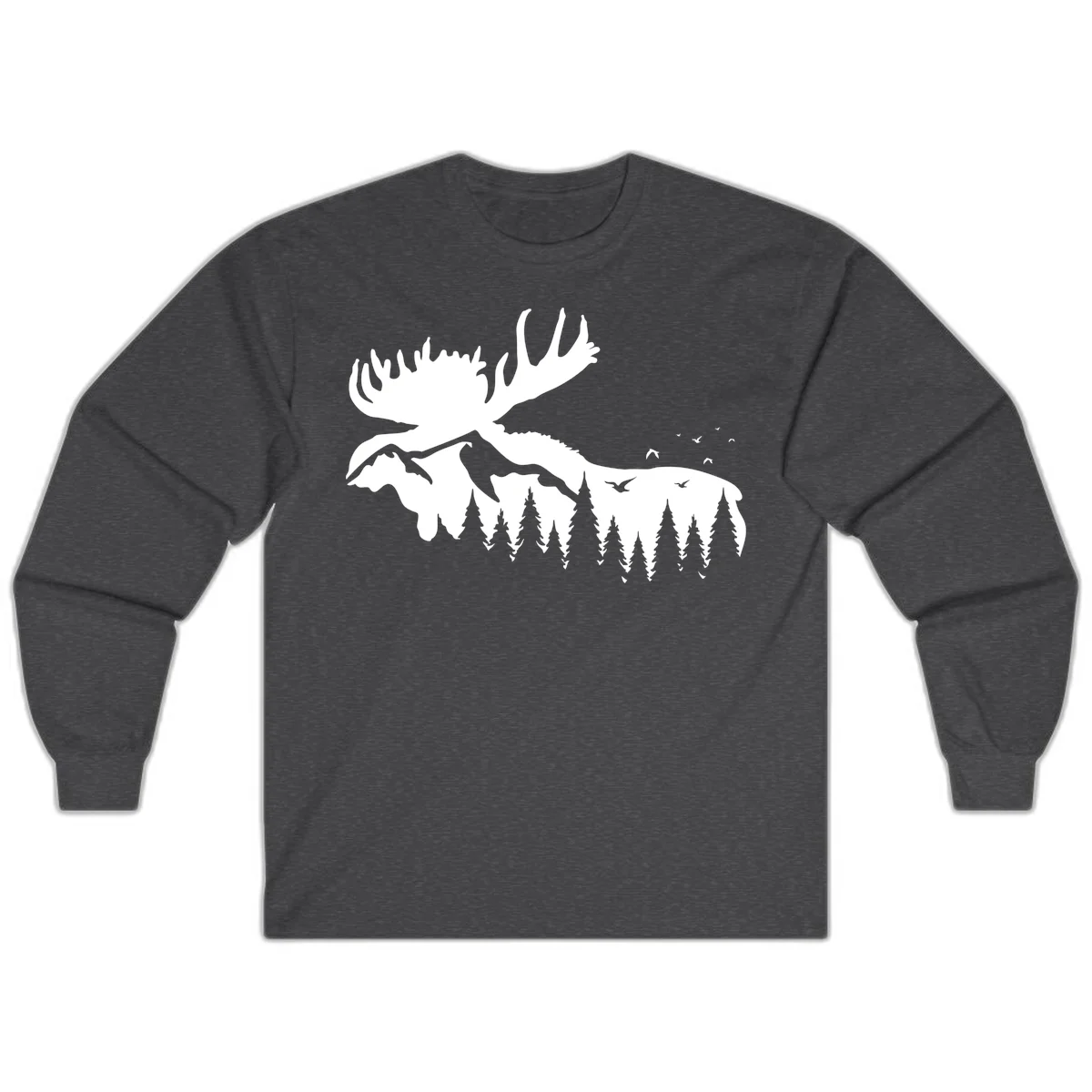 Moose Mountain Forest Silhouette Long Sleeve in Dark Heather