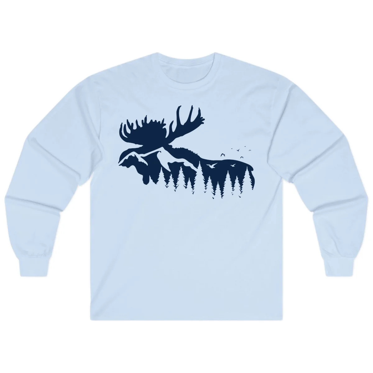 Moose Mountain Forest Silhouette Long Sleeve in Light Blue