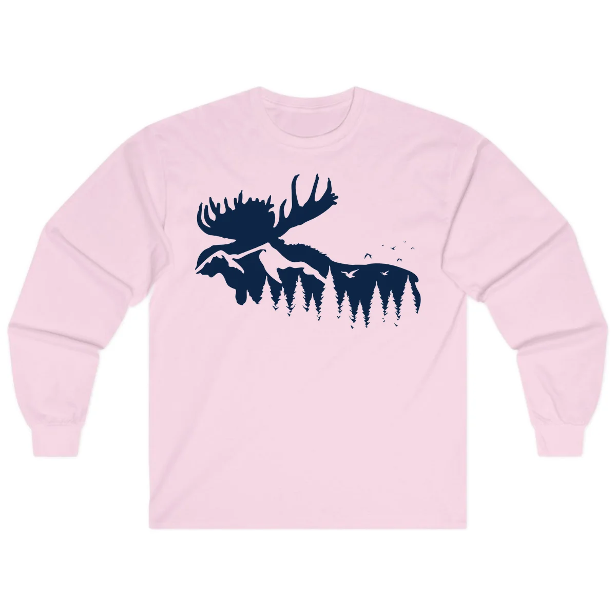 Moose Mountain Forest Silhouette Long Sleeve in Light Pink