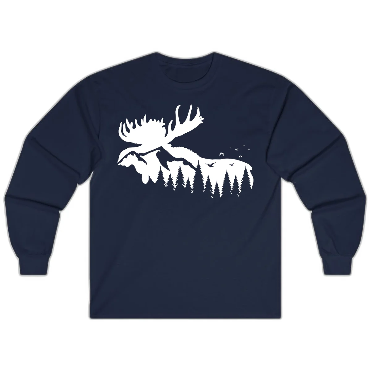 Moose Mountain Forest Silhouette Long Sleeve in Navy