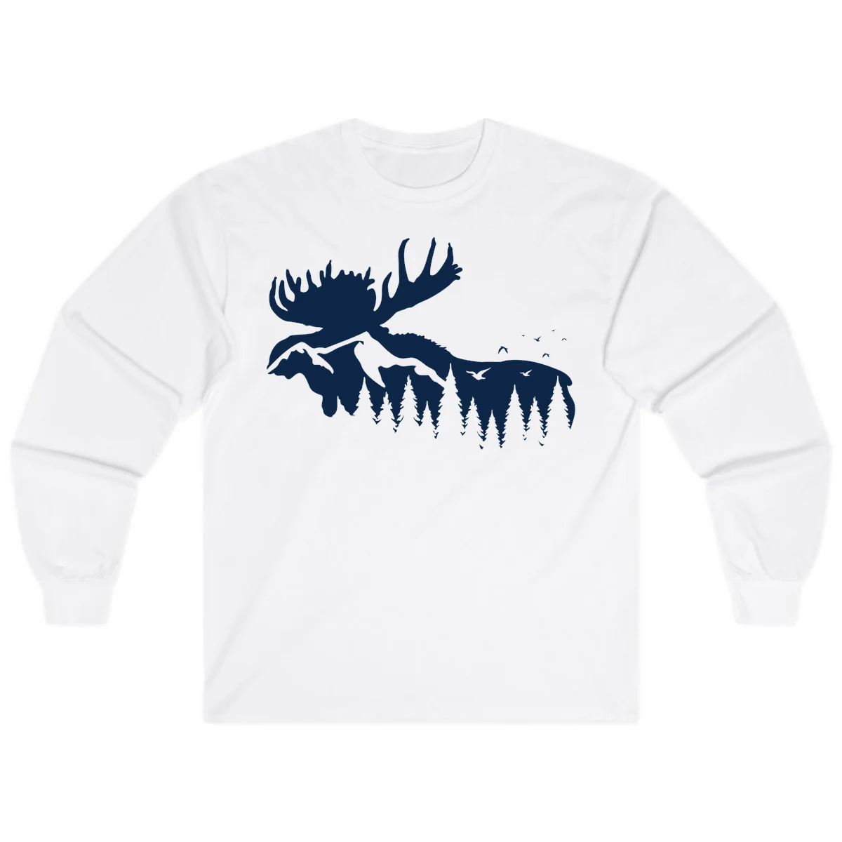 Moose Mountain Forest Silhouette Long Sleeve in White