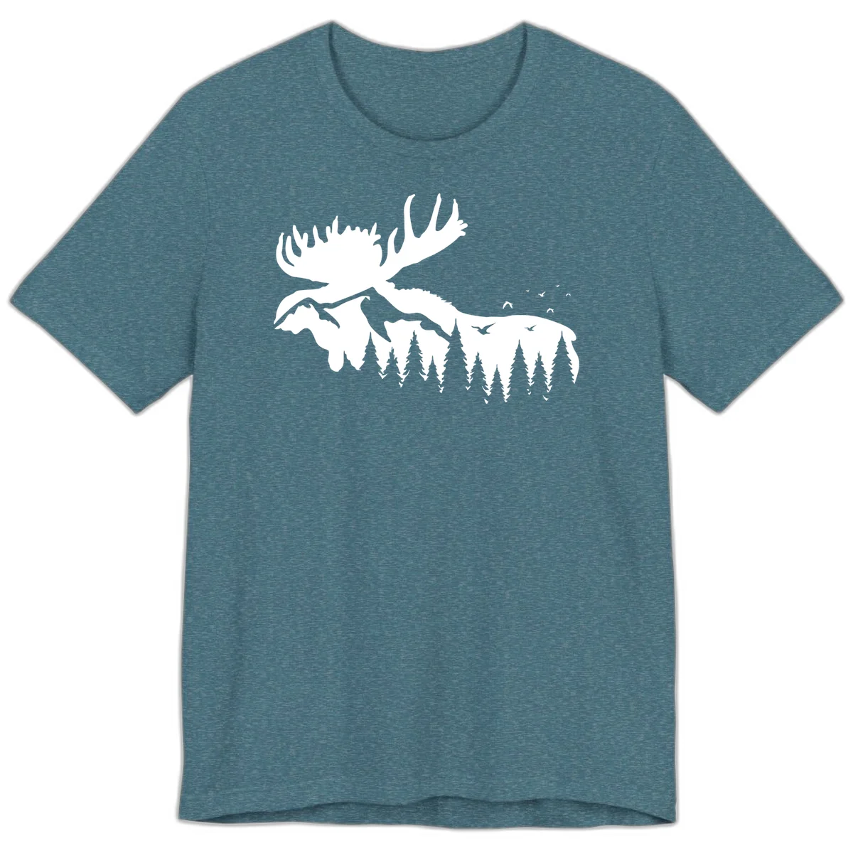 Moose Mountain Forest Silhouette Premium Tee in Heather Deep Teal