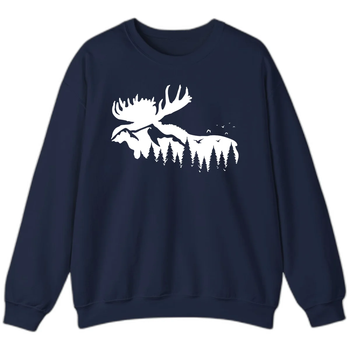 Moose Mountain Forest Silhouette Sweatshirt in Navy