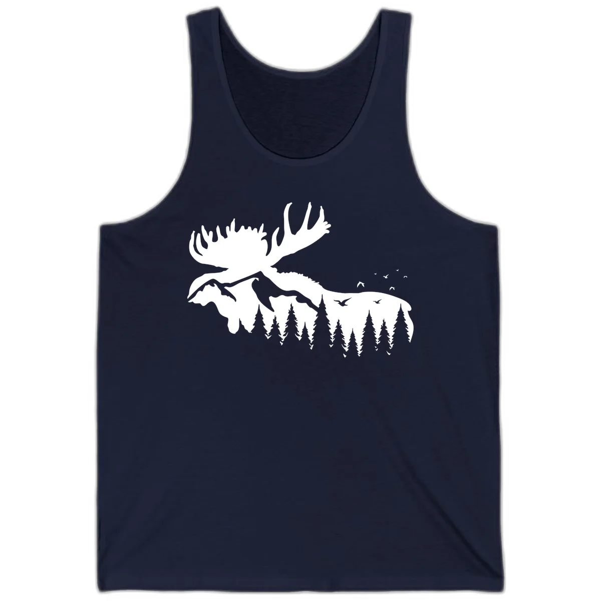 Moose Mountain Forest Silhouette Tank in Navy