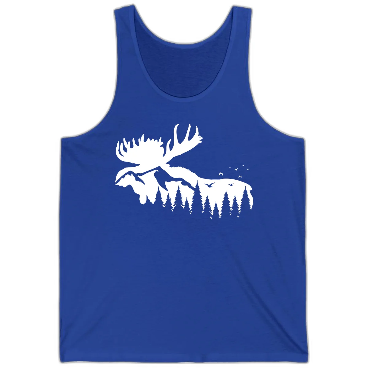 Moose Mountain Forest Silhouette Tank in True Royal