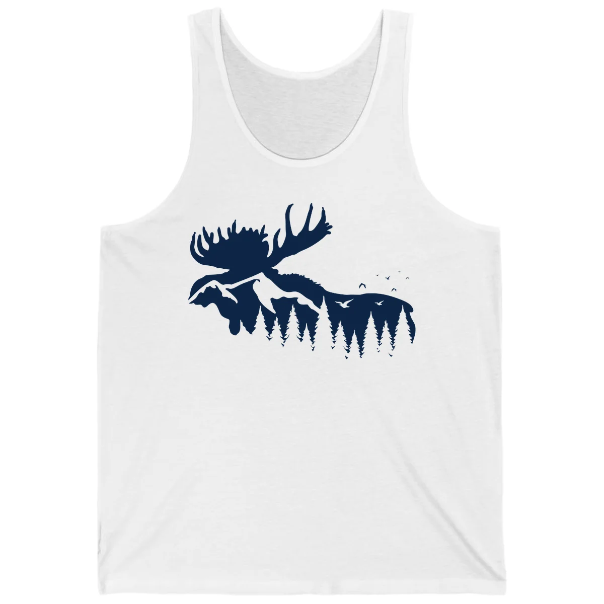 Moose Mountain Forest Silhouette Tank in White