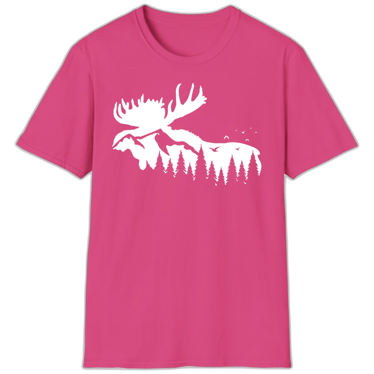 Moose Mountain Forest Silhouette T-Shirt in Heliconia