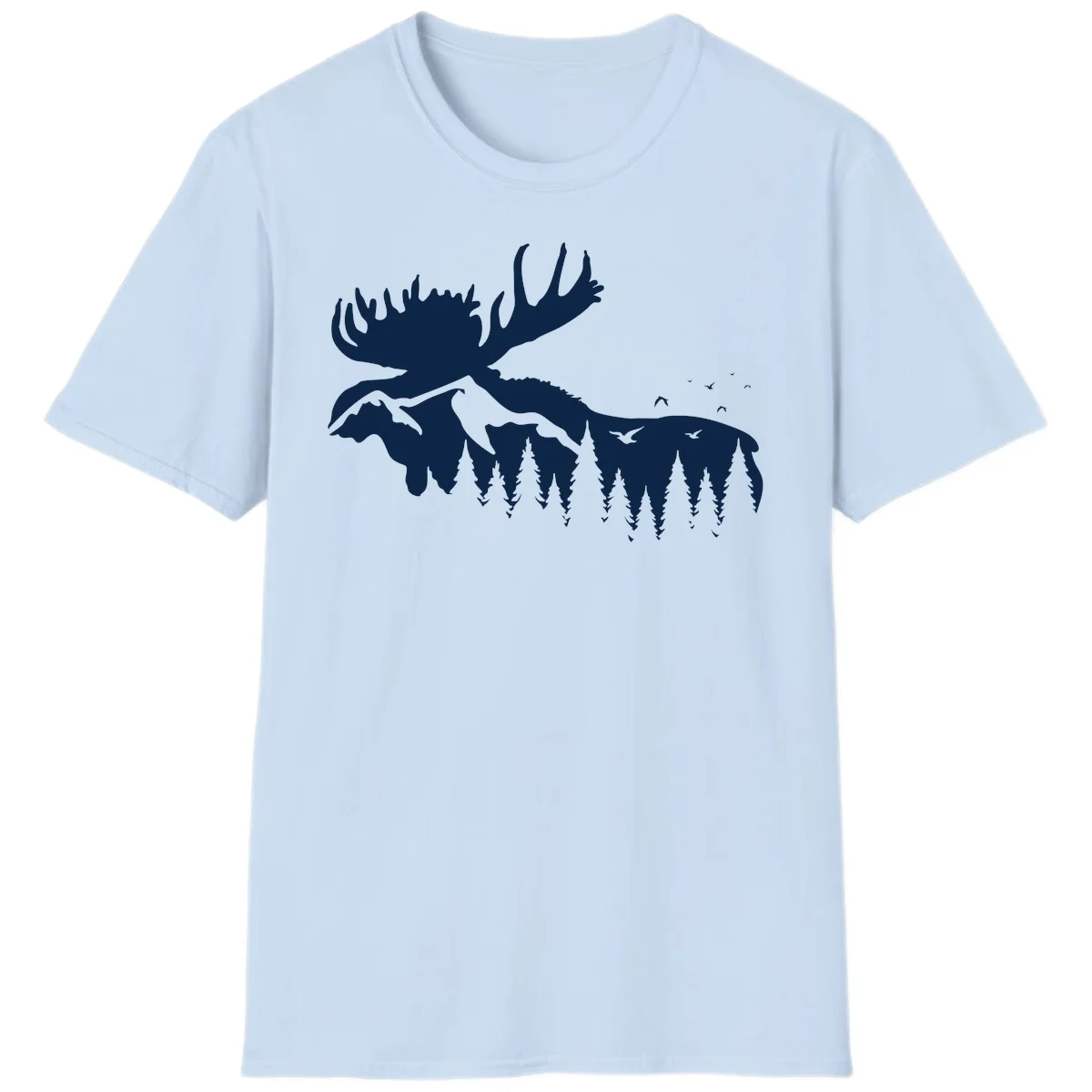 Moose Mountain Forest Silhouette T-Shirt in Light Blue