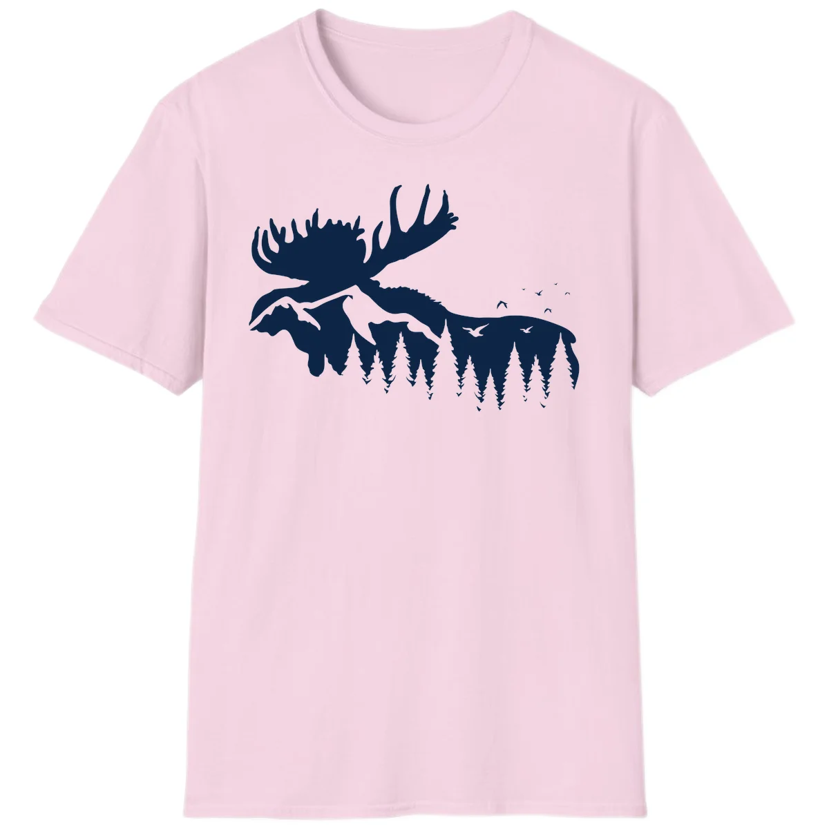 Moose Mountain Forest Silhouette T-Shirt in Light Pink