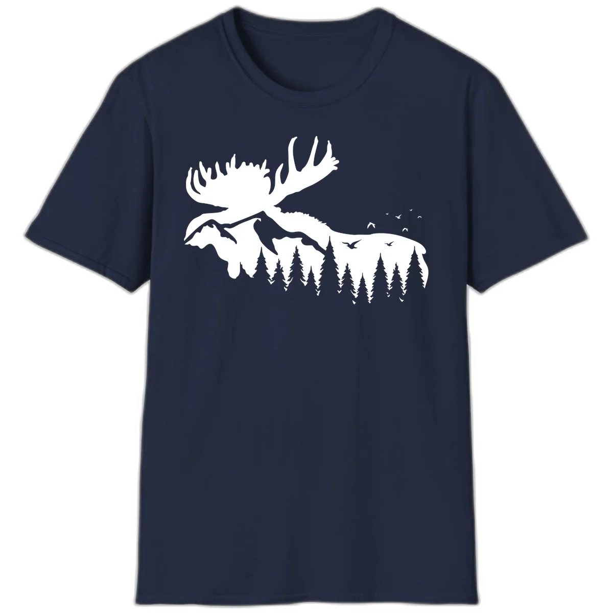 Moose Mountain Forest Silhouette T-Shirt in Navy