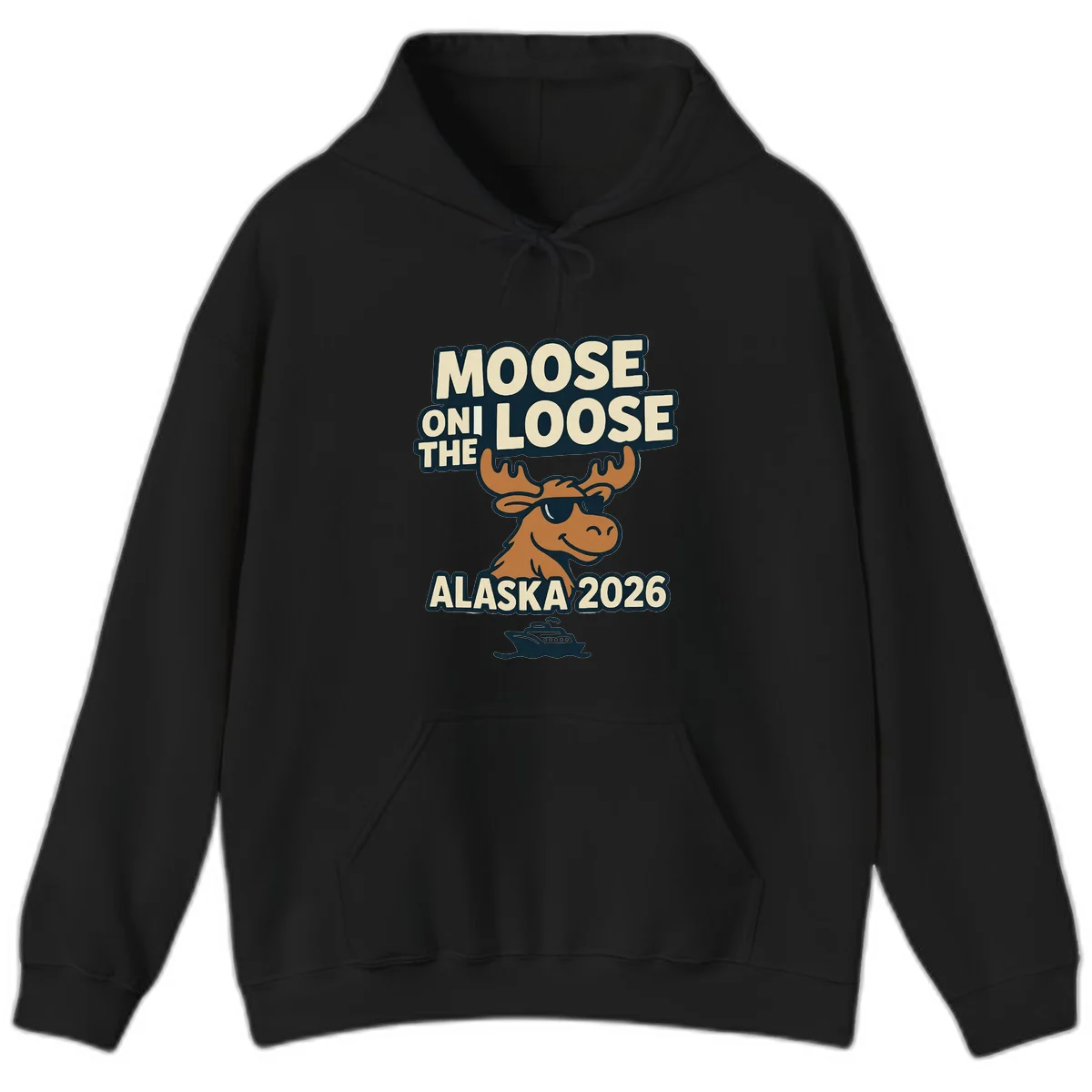 Moose On The Loose Alaska 2026 Cruise Design Hoodie in Black