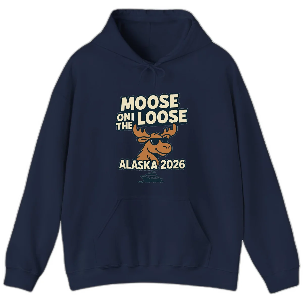 Moose On The Loose Alaska 2026 Cruise Design Hoodie in Navy