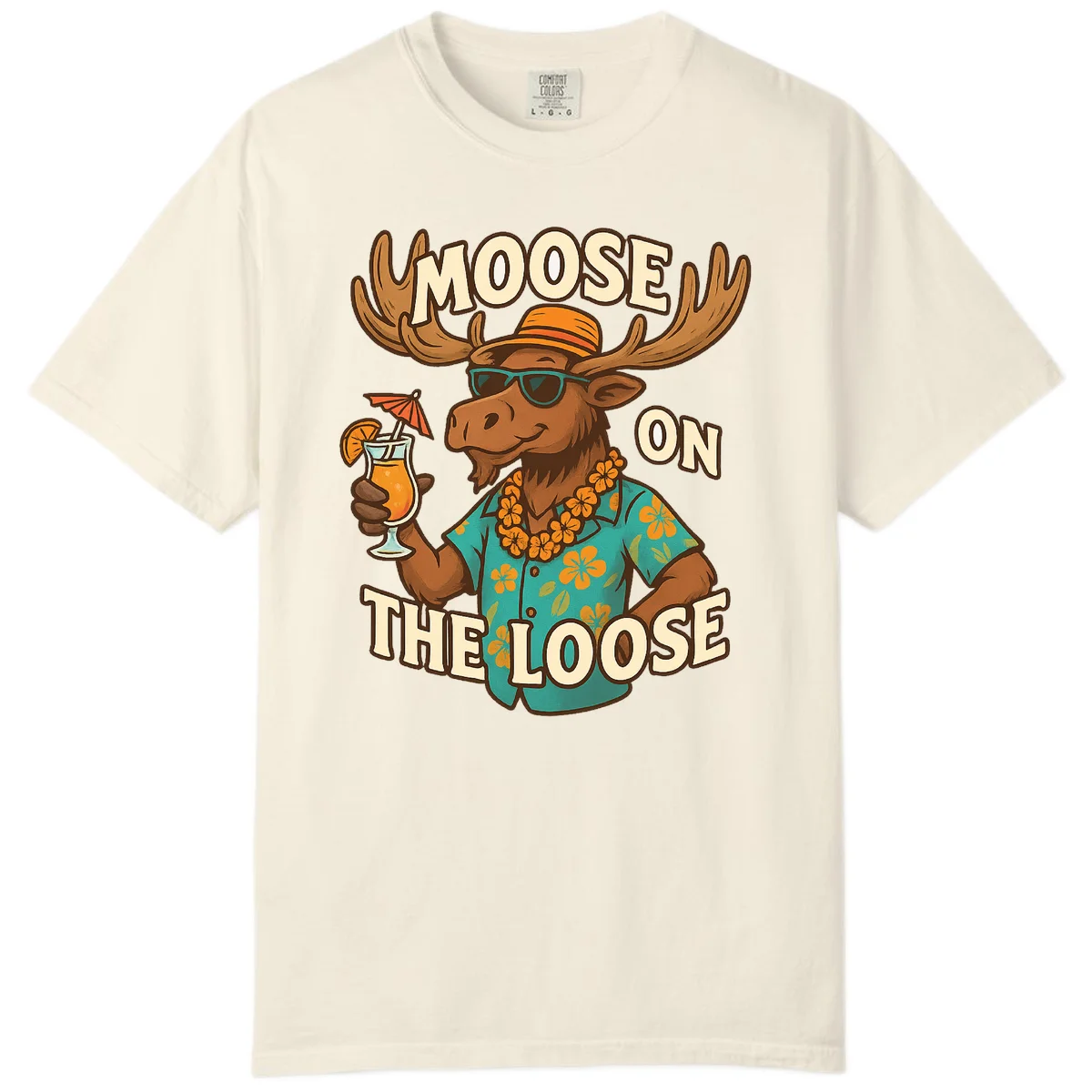 Moose On The Loose Tropical Comfort Color T-Shirt in Ivory