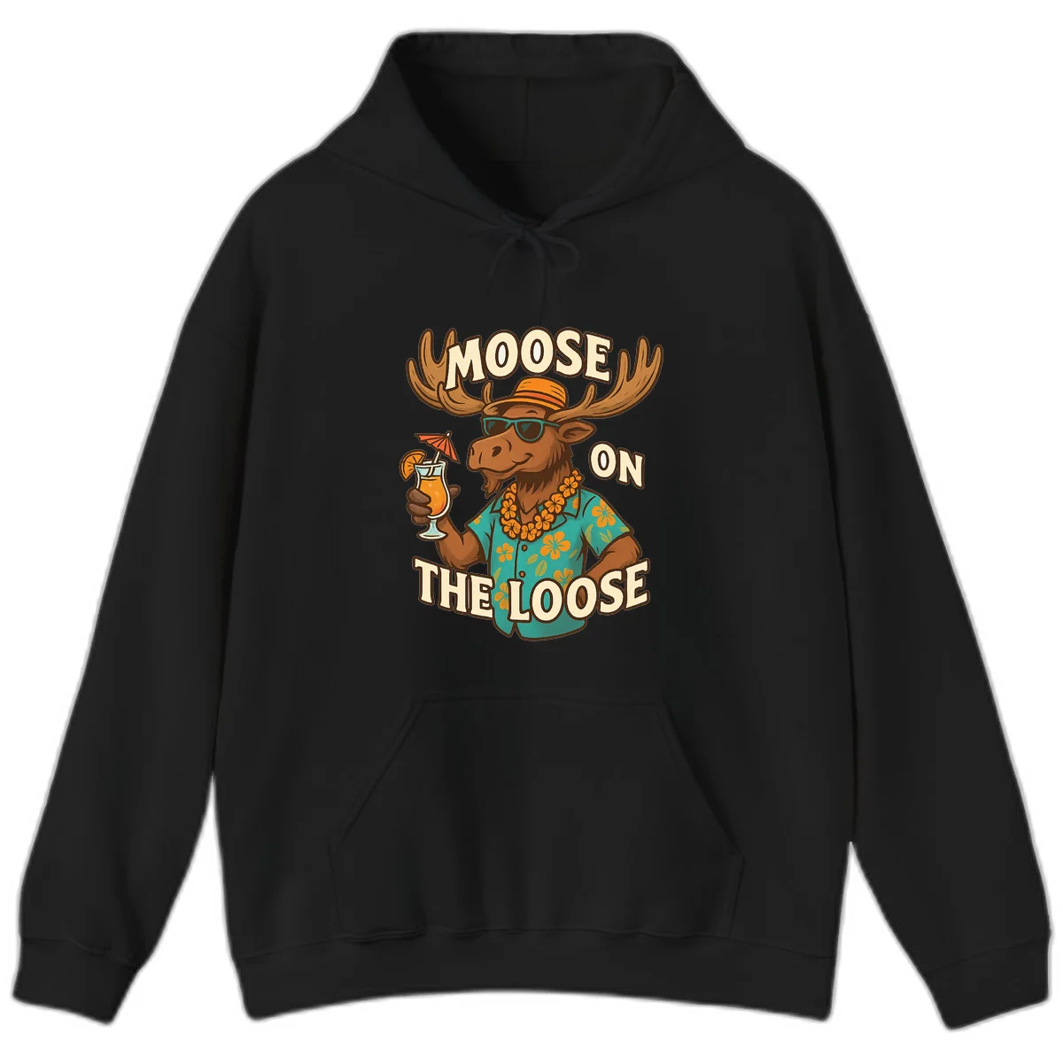 Moose On The Loose Tropical Vacation Hoodie in Black