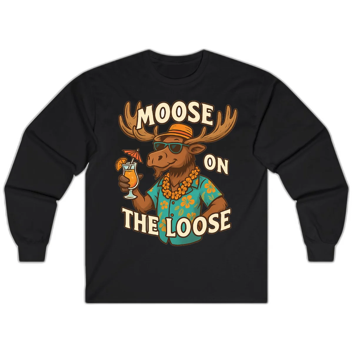 Moose On The Loose Tropical Vacation Long Sleeve in Black