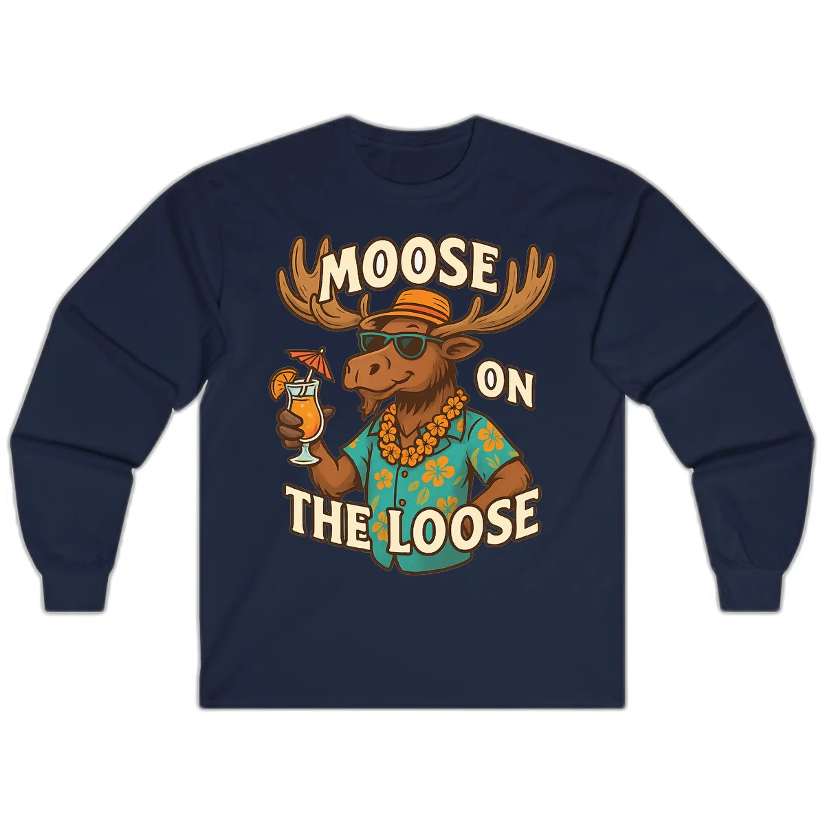 Moose On The Loose Tropical Vacation Long Sleeve in Navy