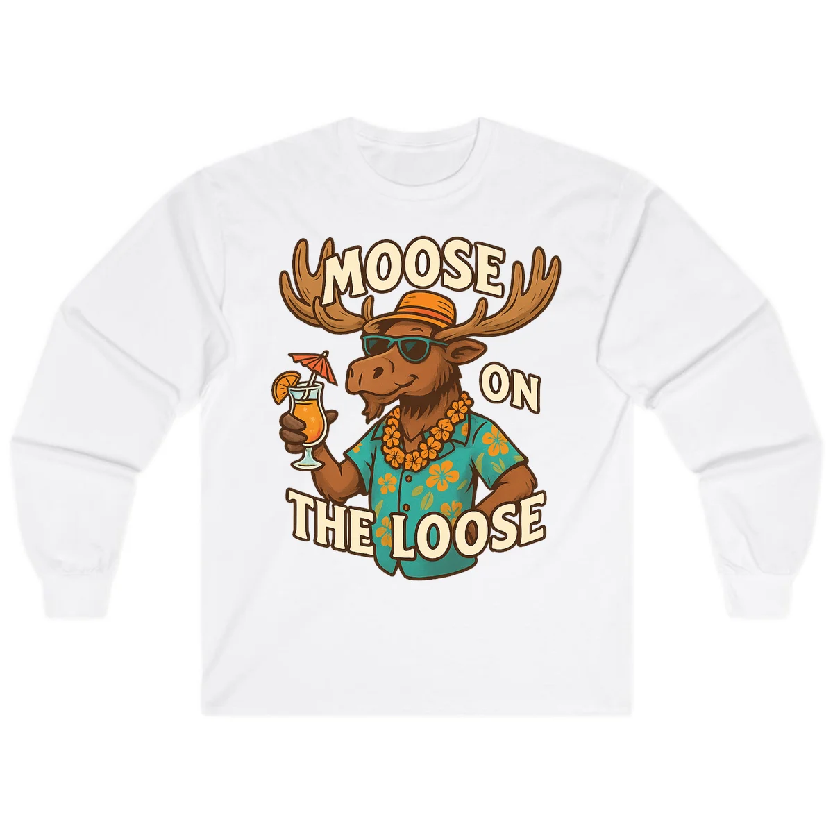 Moose On The Loose Tropical Vacation Long Sleeve in White