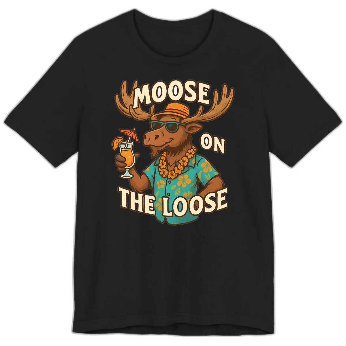Moose On The Loose Tropical Vacation Premium T-Shirt in Black