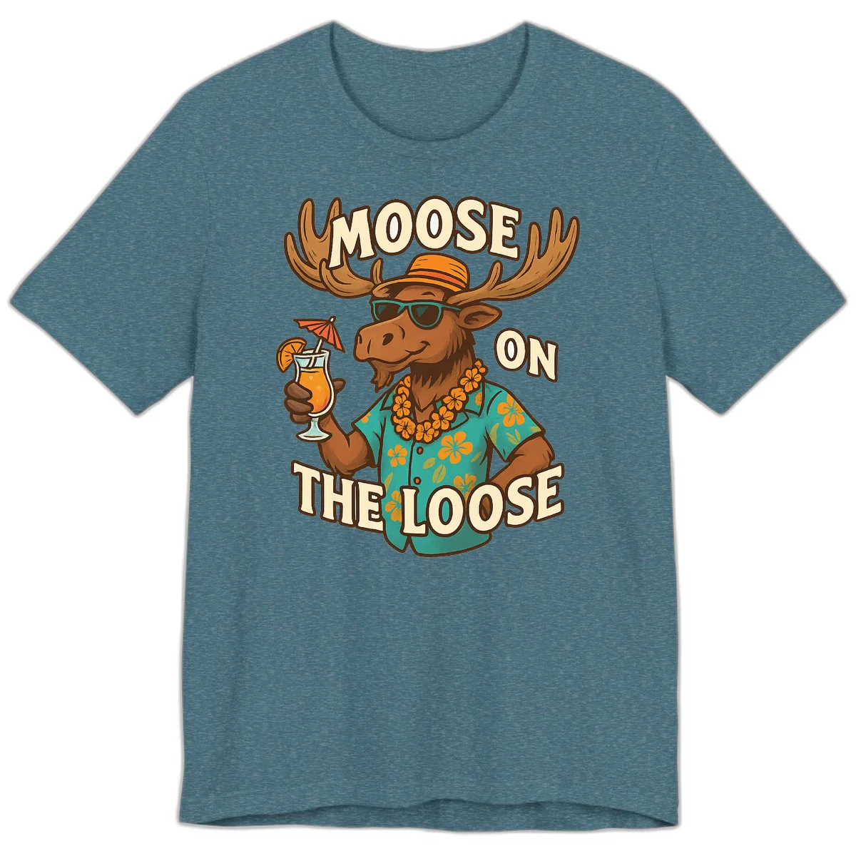 Moose On The Loose Tropical Vacation Premium T-Shirt in Heather Deep Teal
