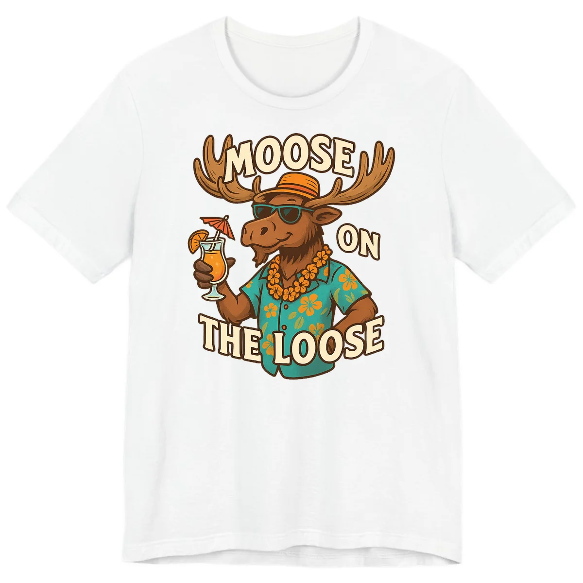 Moose On The Loose Tropical Vacation Premium T-Shirt in White