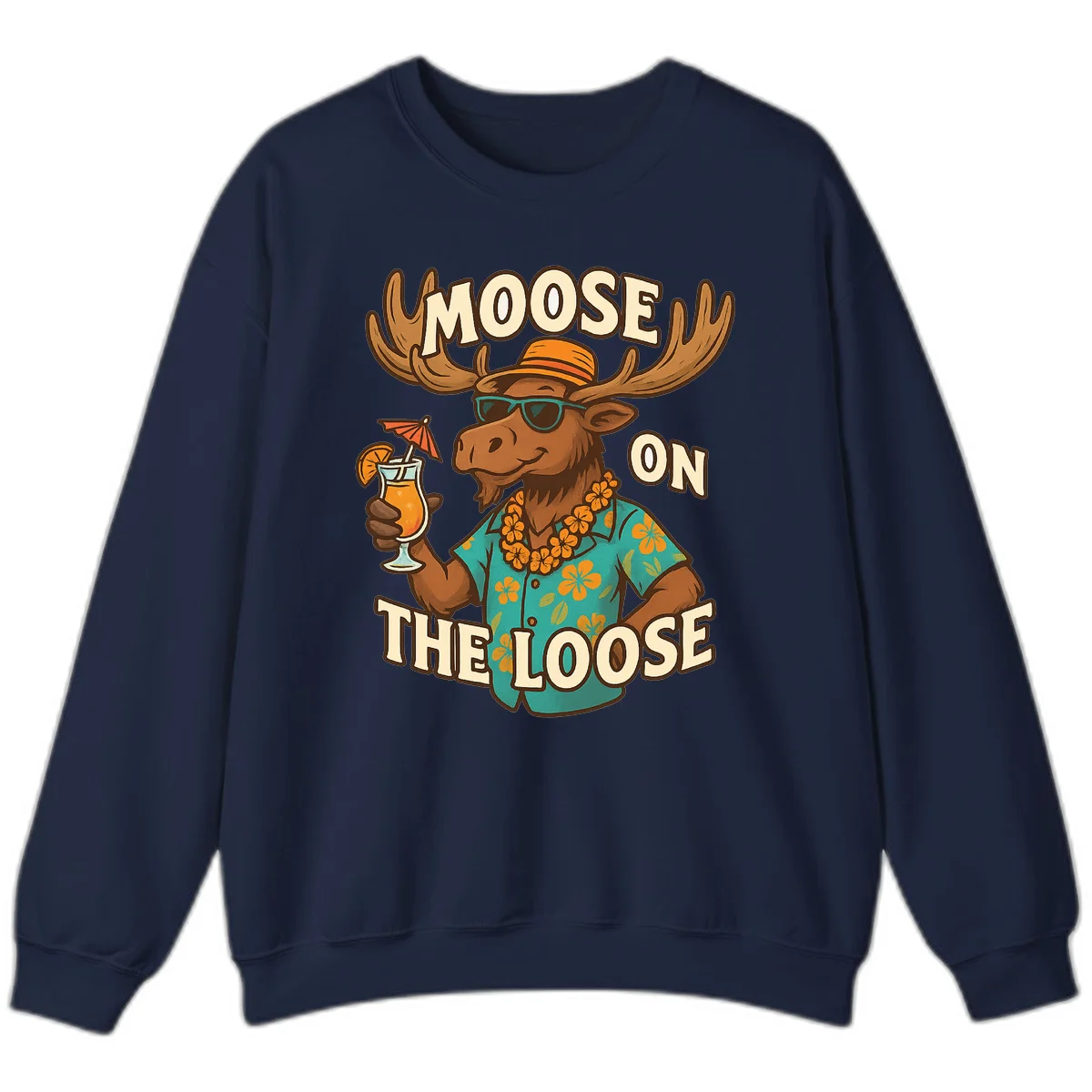 Moose On The Loose Tropical Vacation Sweatshirt in Navy
