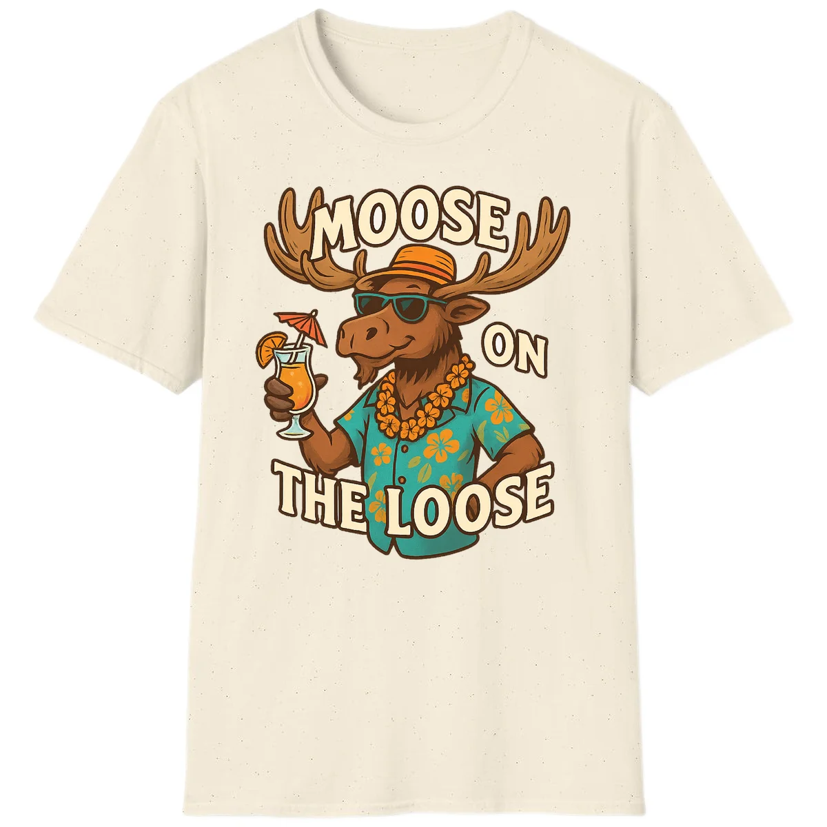 Moose On The Loose Tropical Vacation T-Shirt in Natural