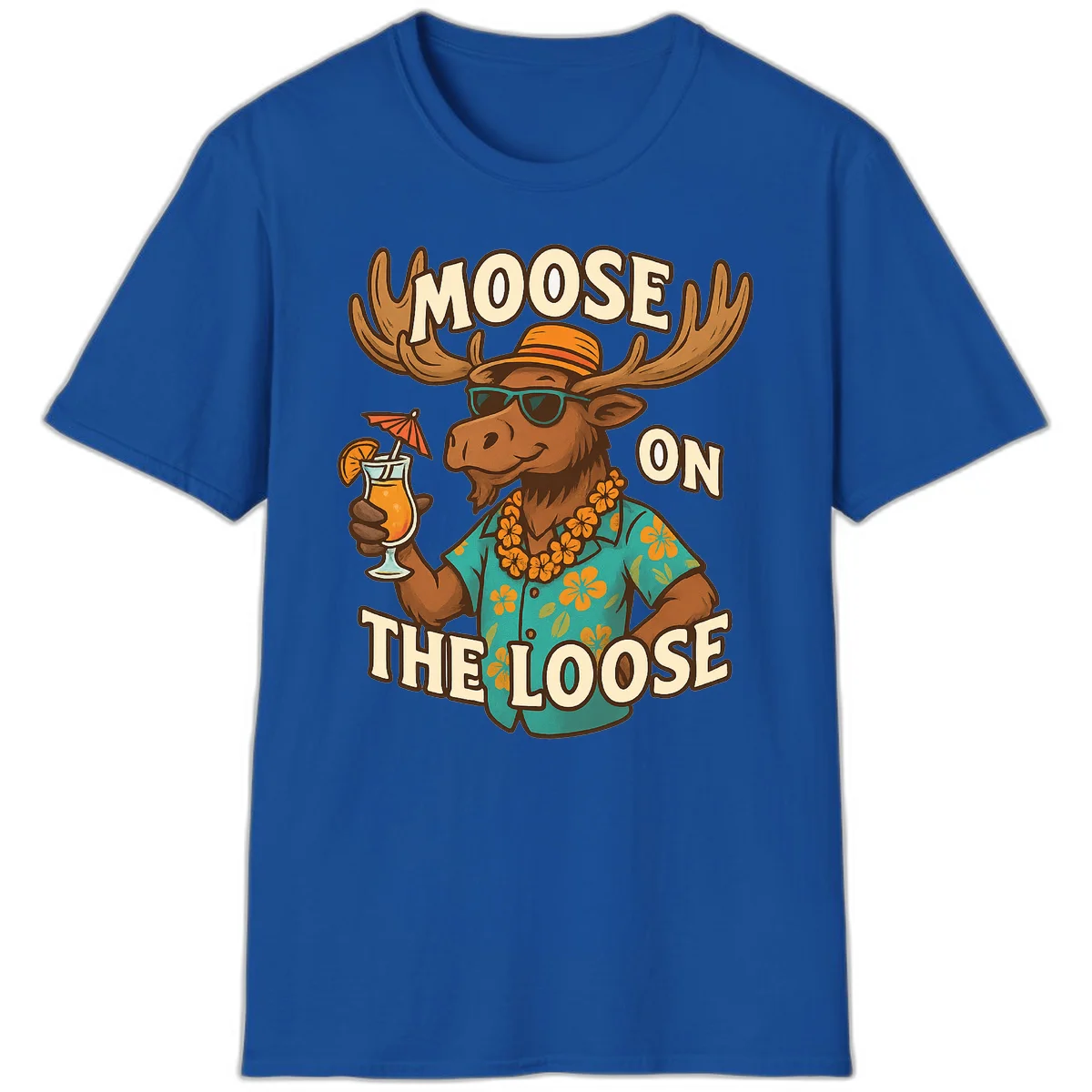 Moose On The Loose Tropical Vacation T-Shirt in Royal