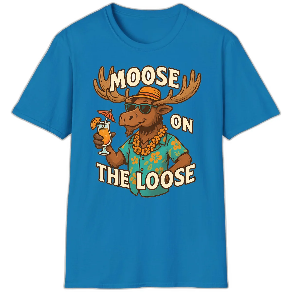 Moose On The Loose Tropical Vacation T-Shirt in Sapphire