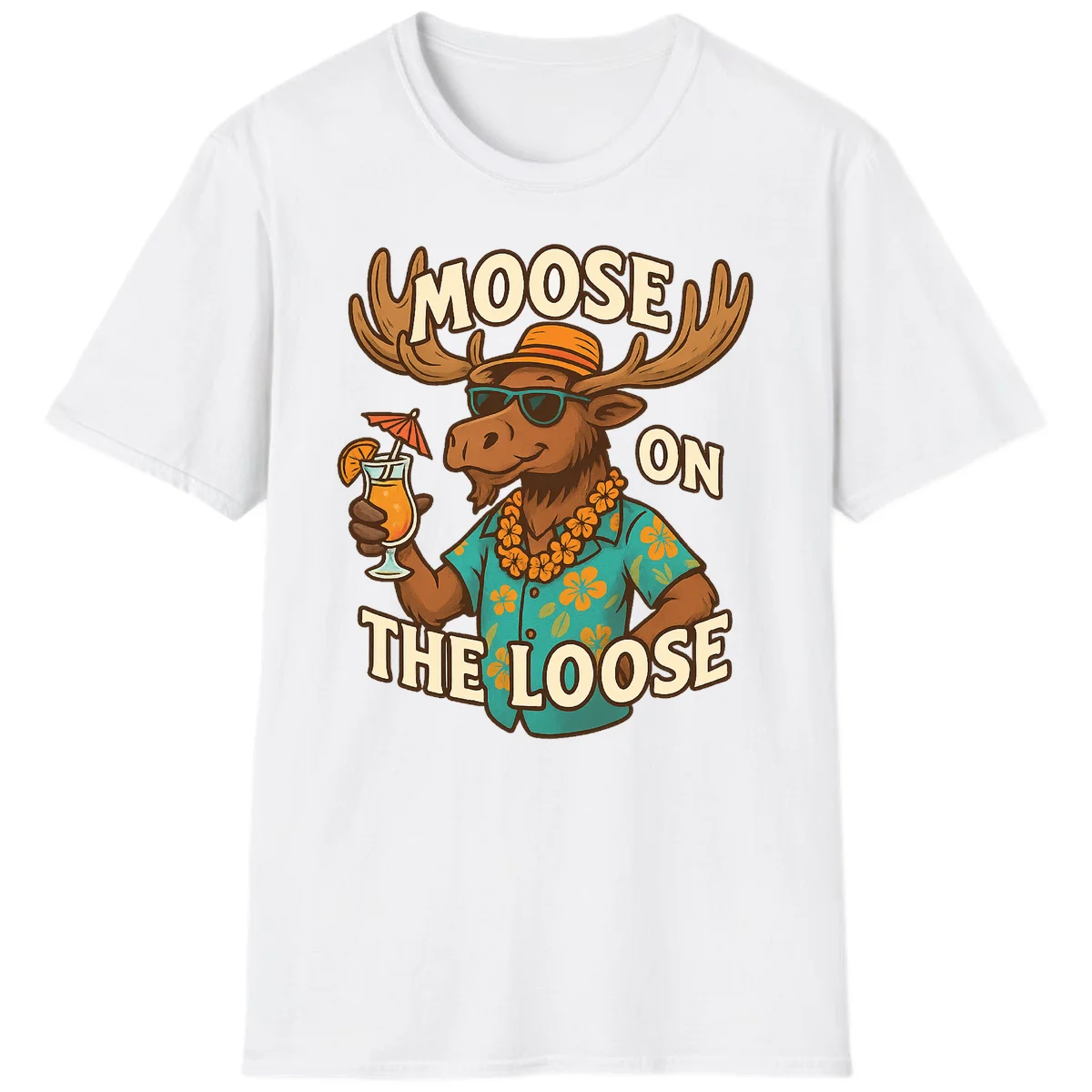Moose On The Loose Tropical Vacation T-Shirt in White