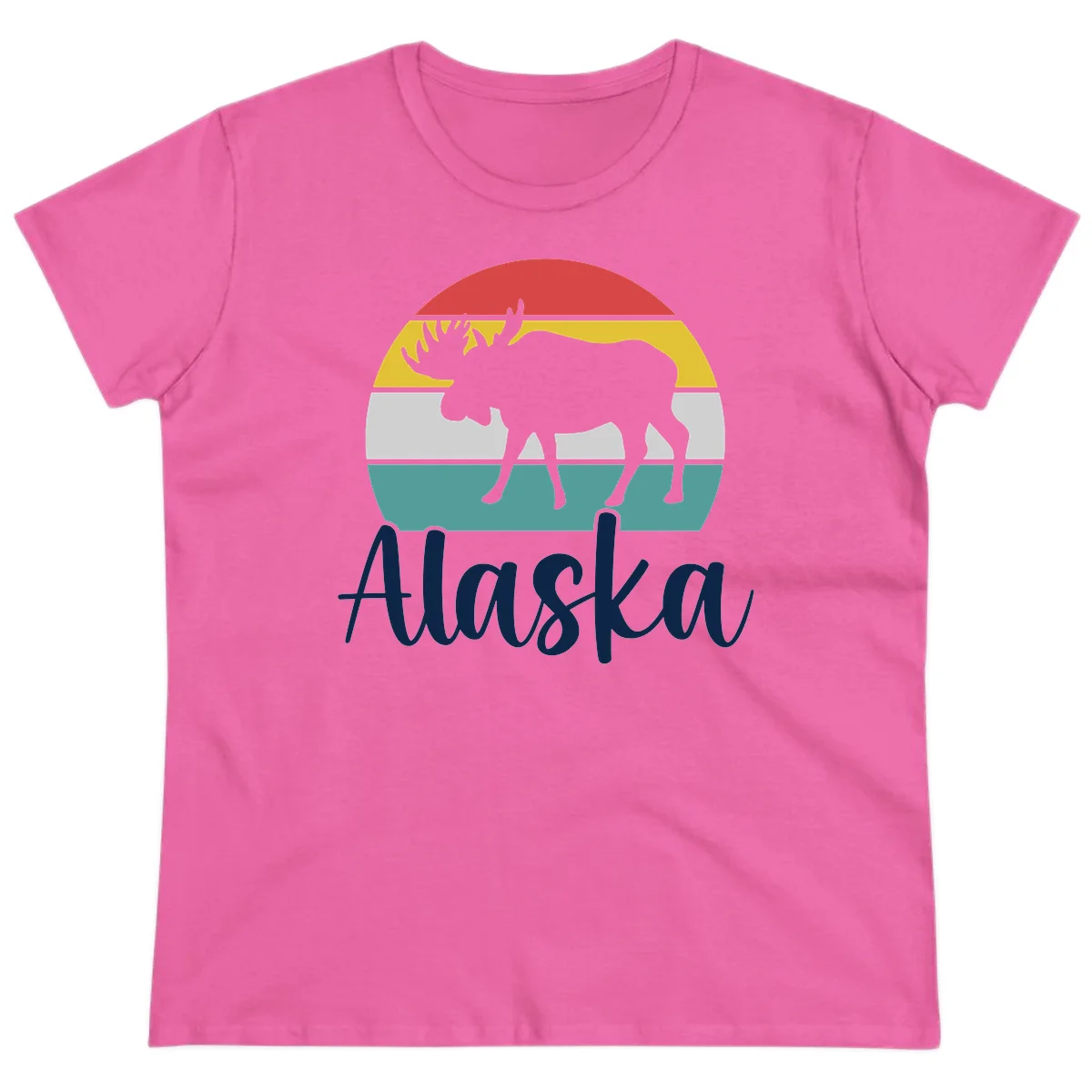 Moose Mountain Stripes Alaska Ladies Tee in Azalea